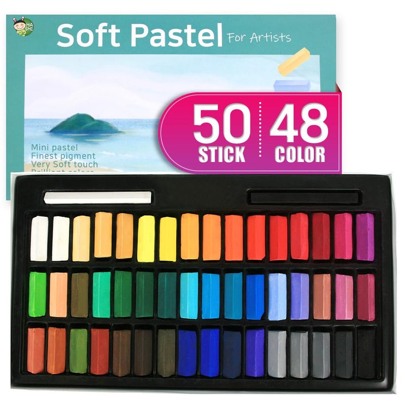 Hashi HA SHI Soft Chalk Pastels, 48 colors with additional 2pcs, Non Toxic Art Supplies, Drawing Media for Artist Stick Pastel for Professional, Beauty Nail Art, Pan Chalk Pastels - Image 1
